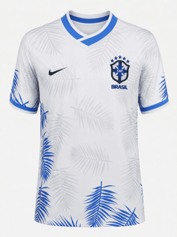Camiseta BRASIL 2025 edición especial blanca con marca de agua hojas