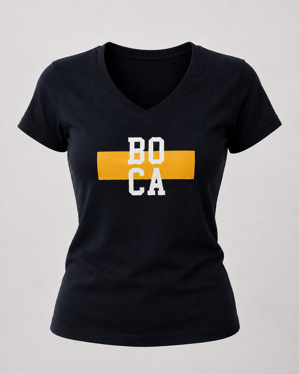Tshirt mujer BOCA JUNIORS, color azul con franja amarilla
