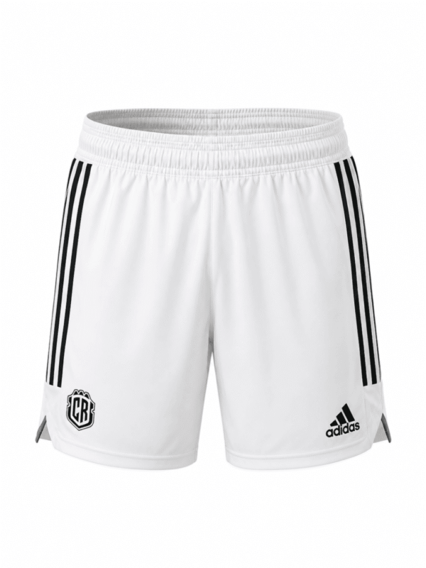 Pantaloneta COSTA RICA, blanca con franjas negras a los costados