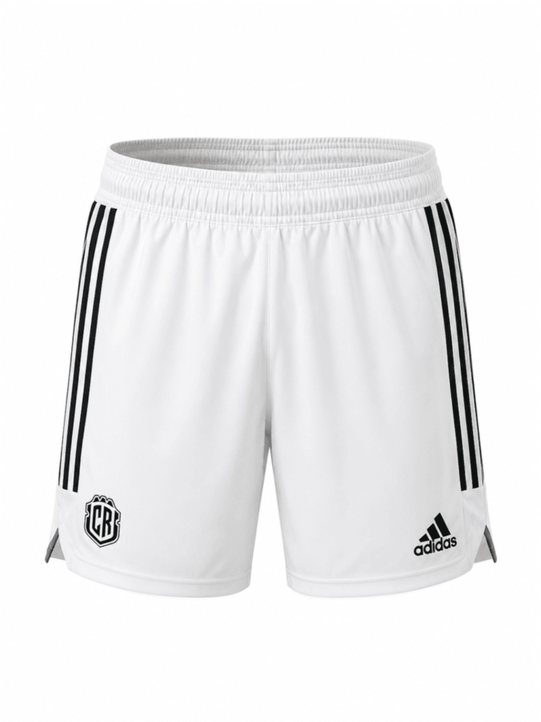 Pantaloneta COSTA RICA, blanca con franjas negras a los costados