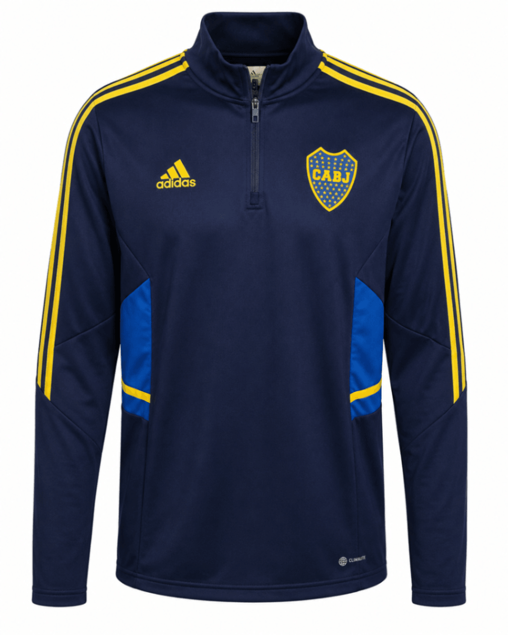 Sudadera BOCA JUNIORS, azul marino oscuro con franjas amarillas a los costados