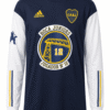 Sudadera BOCA JUNIORS #12, azul oscuro con mangas blancas y dibujo del puente Avellaneda