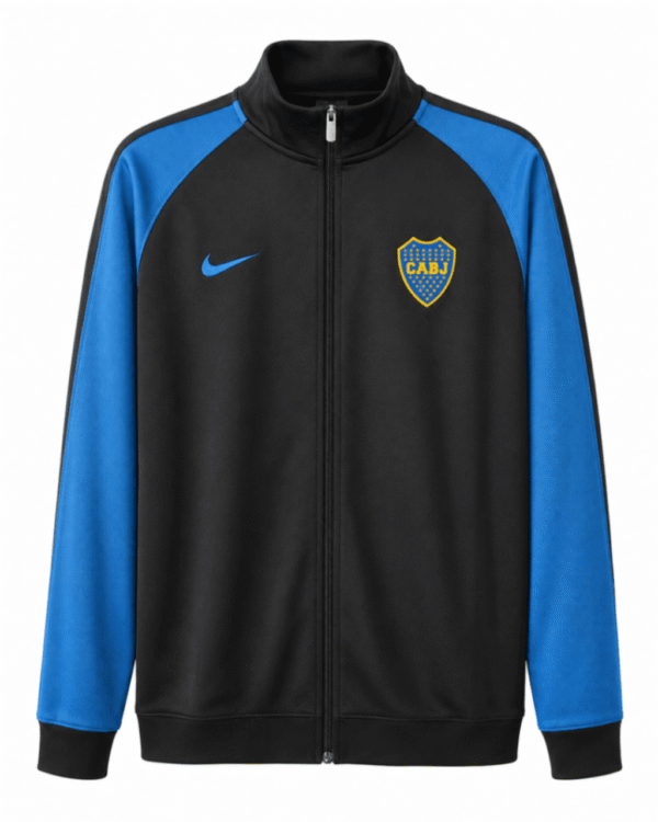 Jacket BOCA JUNIORS, negro con franjas azules en las mangas