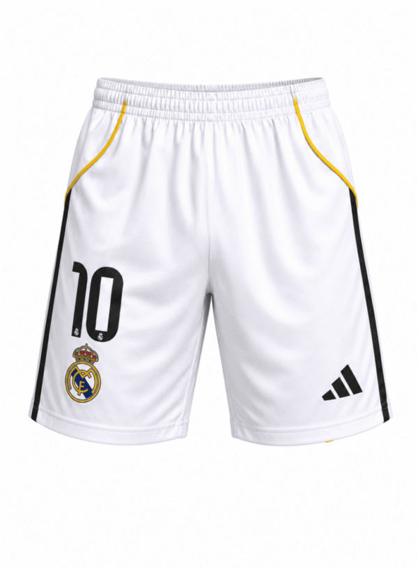 Pantaloneta REAL MADRID #10, blanco, negro y dorado