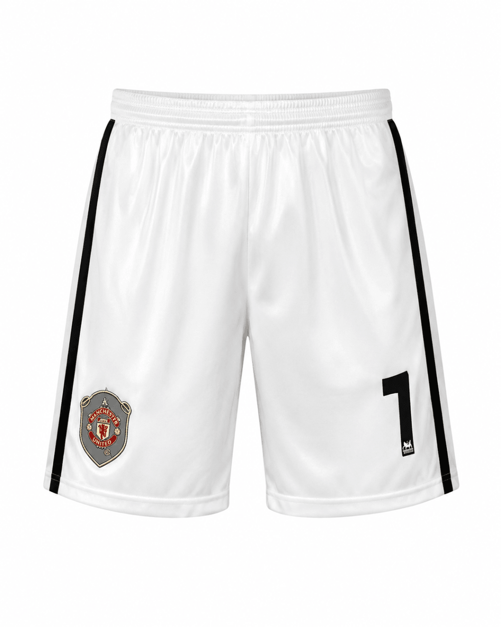 Pantaloneta MANCHESTER UNITED #7, blanca con franjas negras a los costados