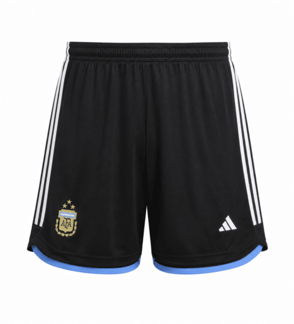 Pantaloneta ARGENTINA, negra con bordes celestes y franjas blancas a los costados