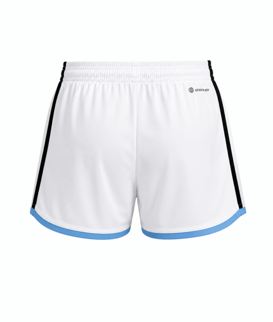 Pantaloneta ARGENTINA, blanca con bordes celestes y franjas negras al costado