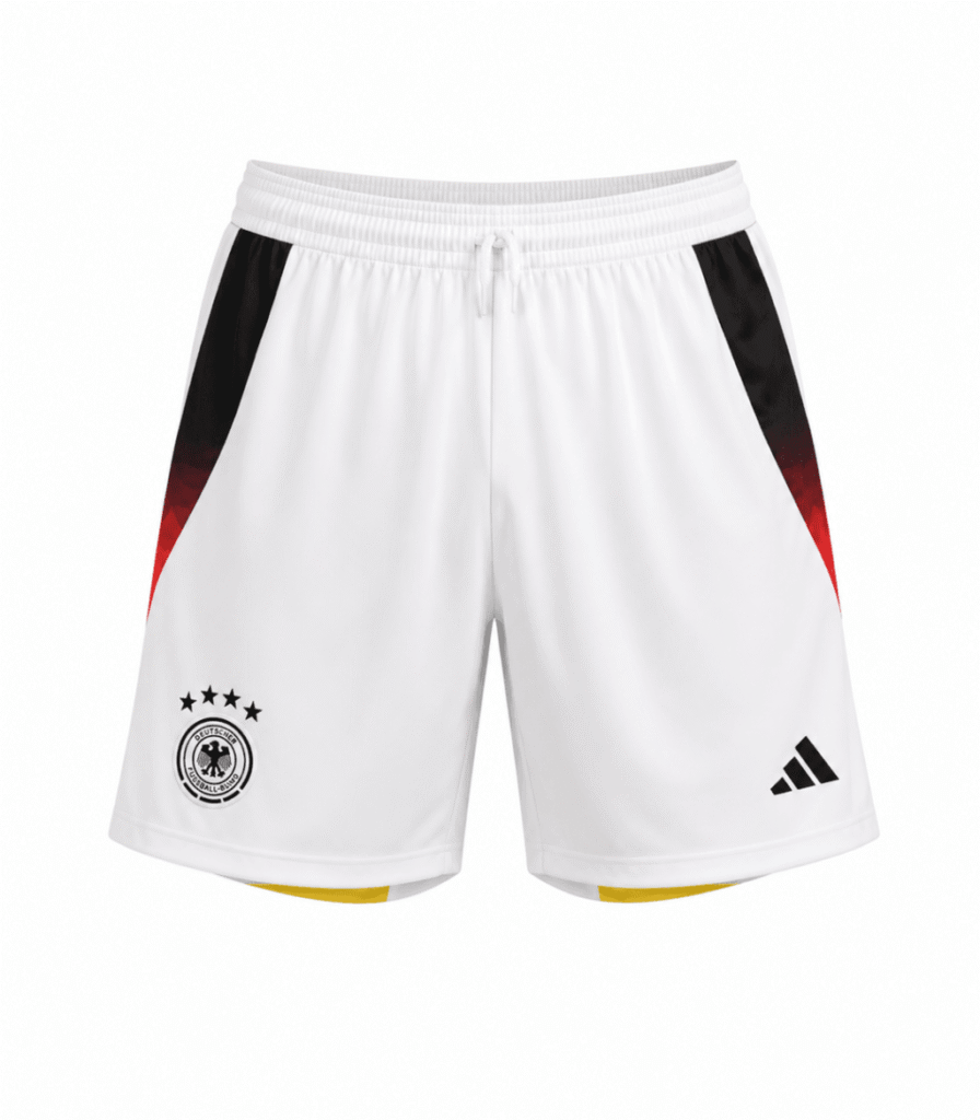 Pantaloneta ALEMANIA, blanca con costados negros, rojos y amarillos