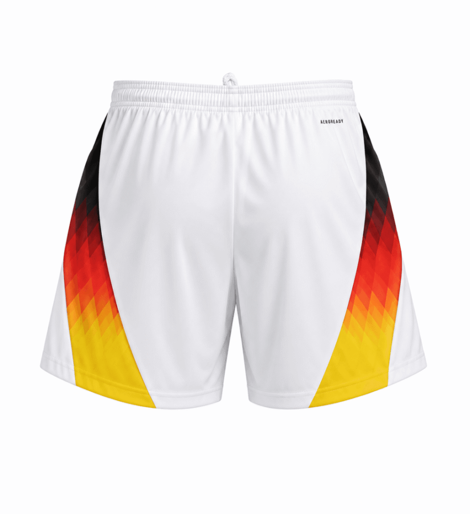 Pantaloneta ALEMANIA, blanca con costados negros, rojos y amarillos