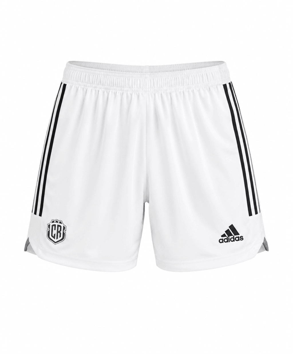Pantaloneta COSTA RICA, blanca con franjas negras al costado y escudo en negro