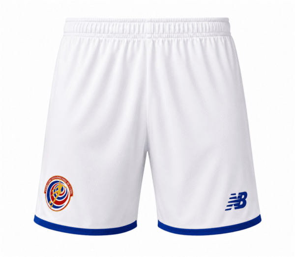Pantaloneta COSTA RICA, blanca con borde azul y NB en azul