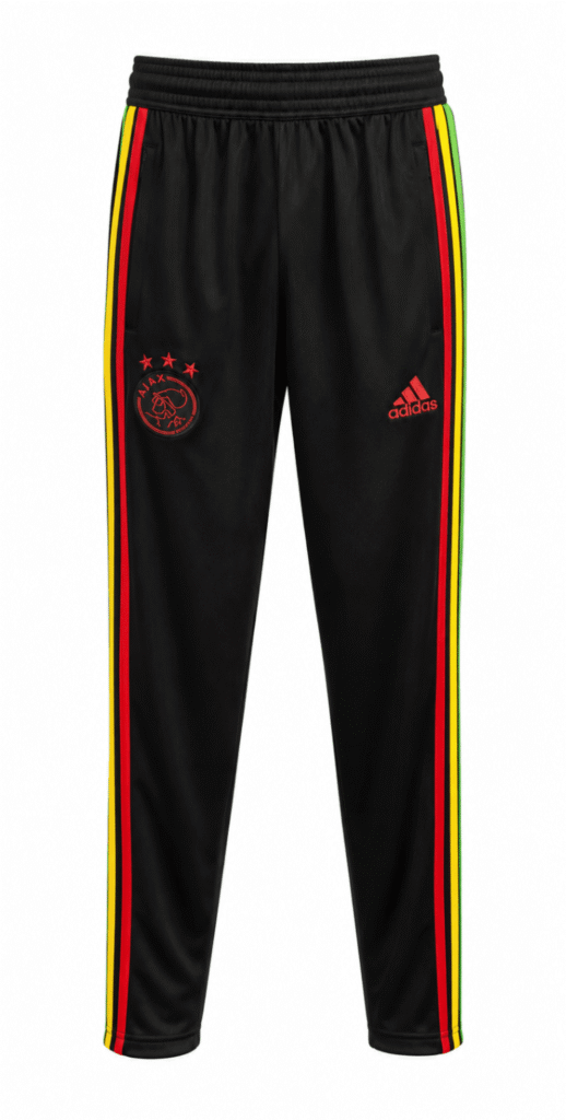 Buzo AJAX, negro con franjas verdes, amarillas y rojas al costado