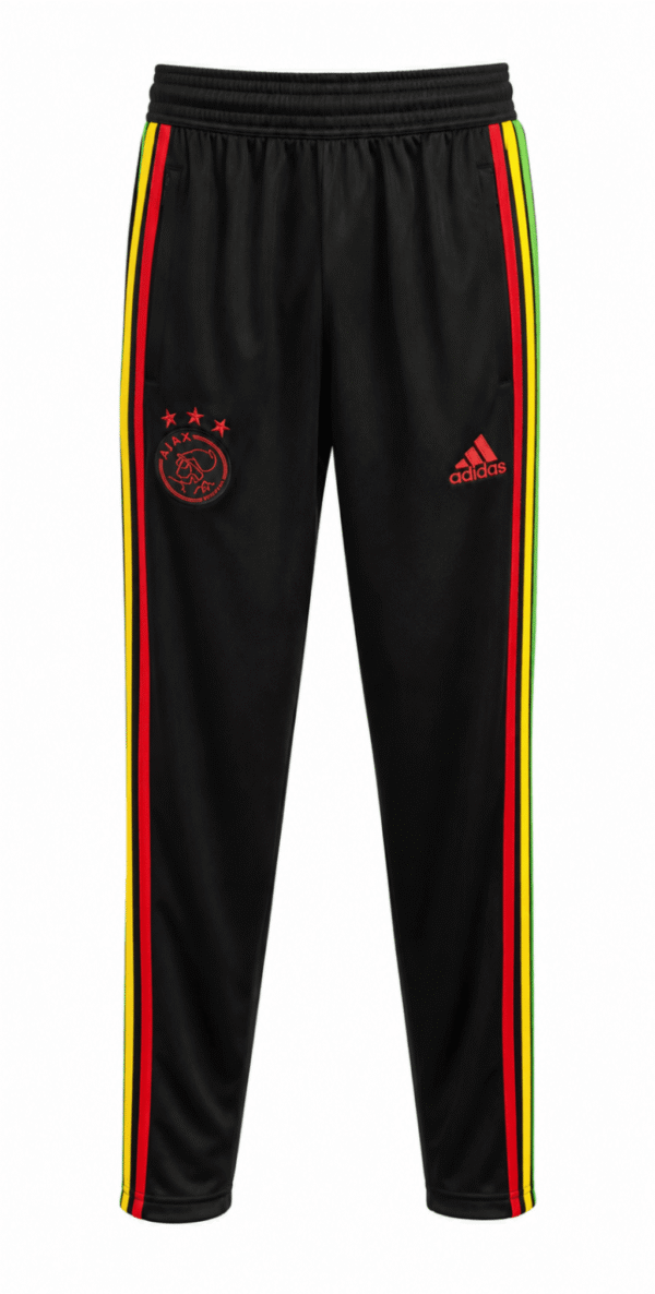 Buzo AJAX, negro con franjas verdes, amarillas y rojas al costado