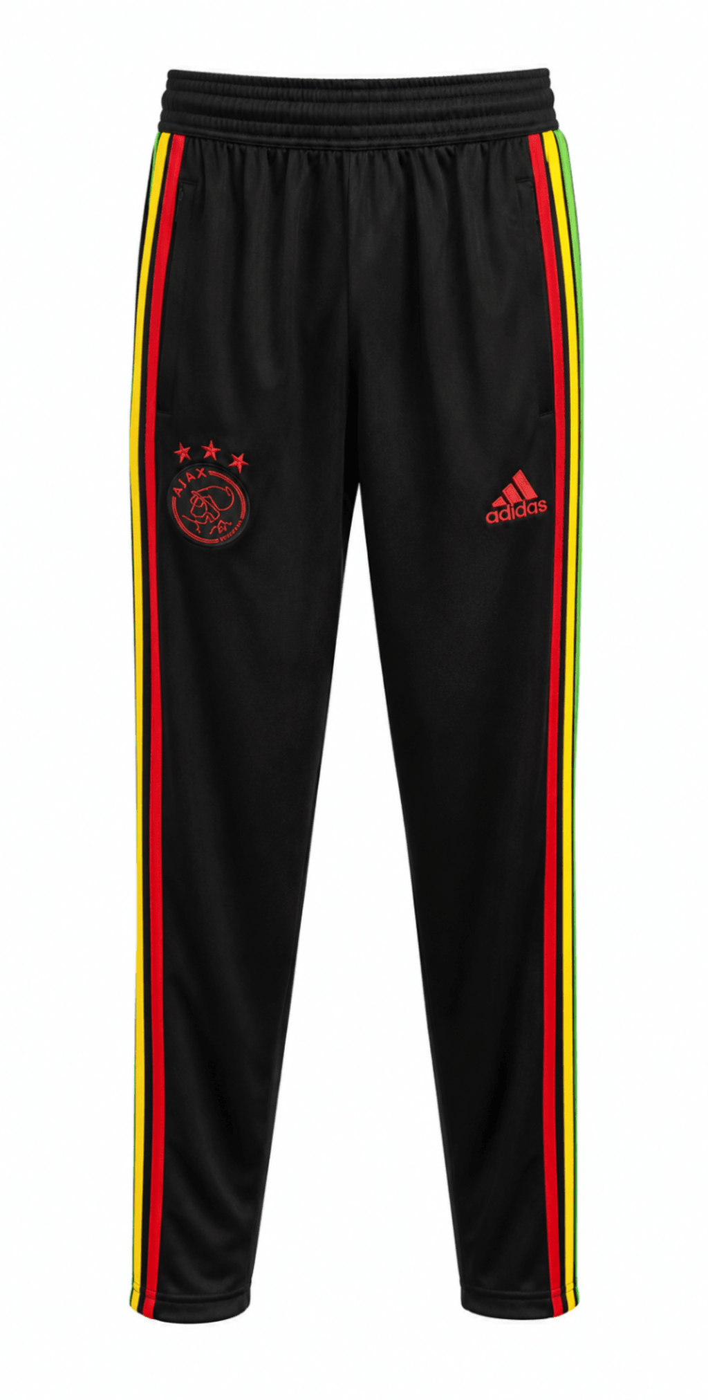 Buzo AJAX, negro con franjas verdes, amarillas y rojas al costado