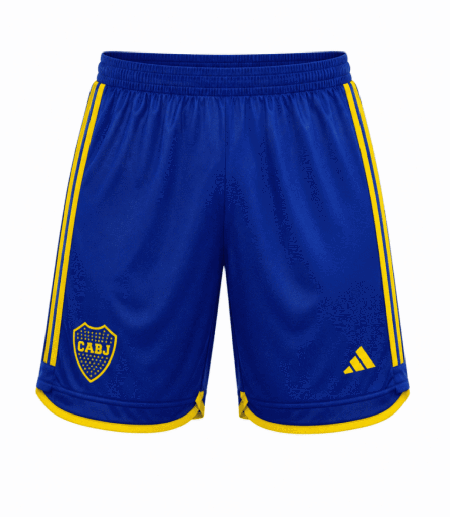 Pantaloneta BOCA JUNIORS, azul rey con líneas amarillas al costado