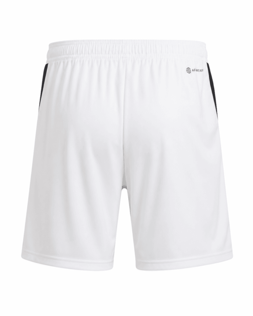 Pantaloneta original COSTA RICA, blanca con franjas negras al costado y escudo en negro