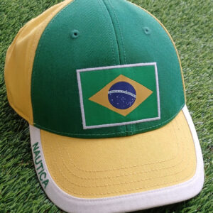Gorra BRASIL, color amarillo y verde con bandera