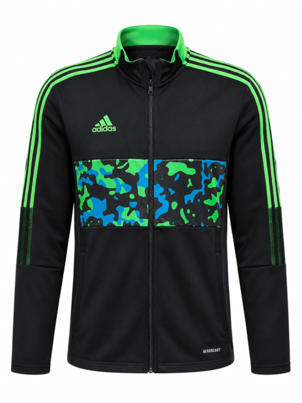 Jacket original ADIDAS, color negro con cuello verde y alto
