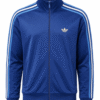 Jacket original ADIDAS, color azul marino con franjas verticales celestes y blancas