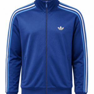 Jacket original ADIDAS, color azul marino con franjas verticales celestes y blancas