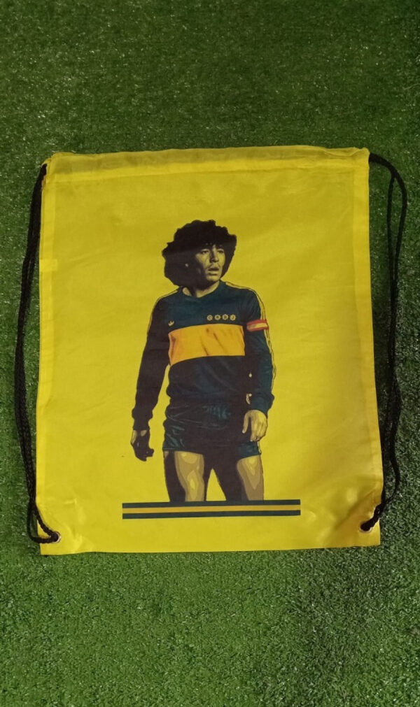 Bolso BOCA JUNIORS, color amarillo Foto de Diego Maradona - nylon