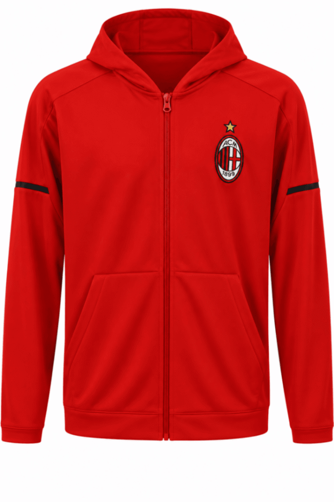Jacket AC MILAN, roja con logo adidas en negro en la manga, con gorro