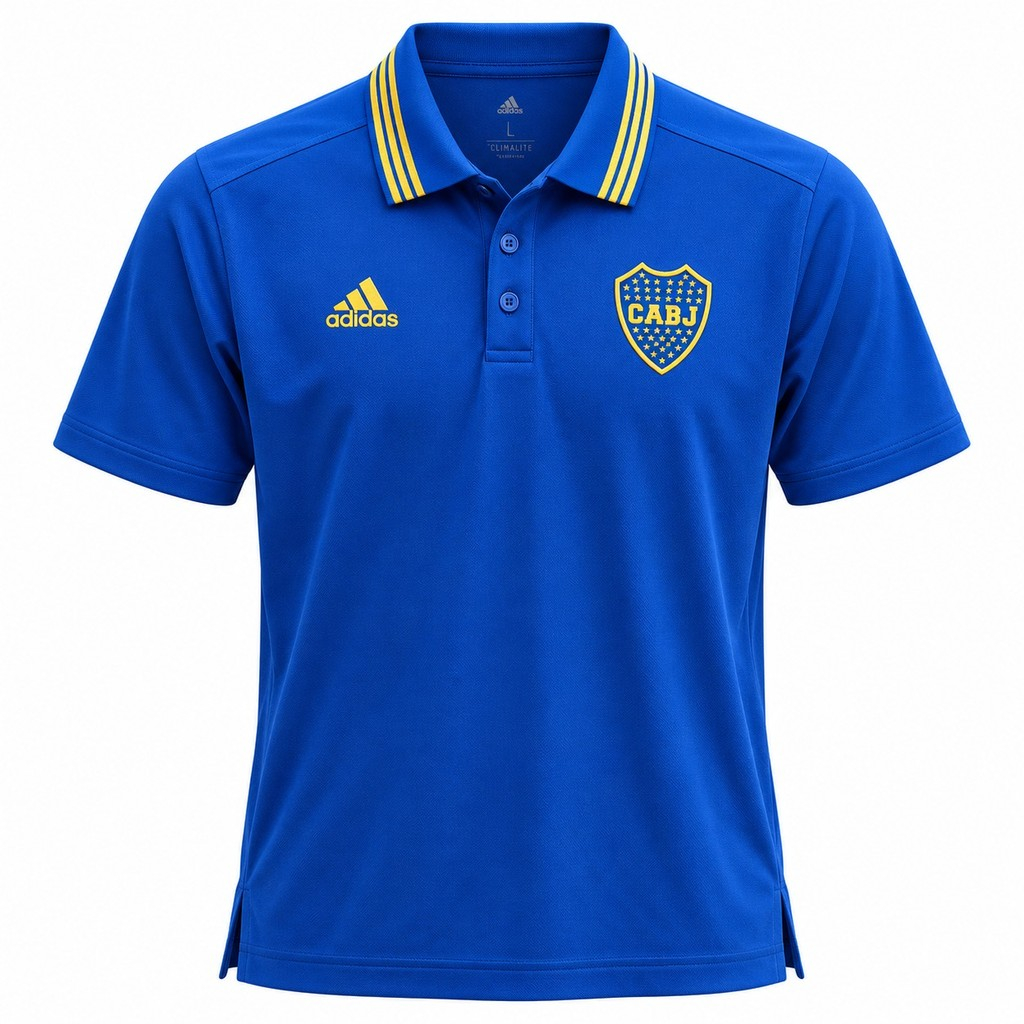 Tshirt mujer original BOCA JUNIORS, color azul con franjas amarillas en cuello tipo polo