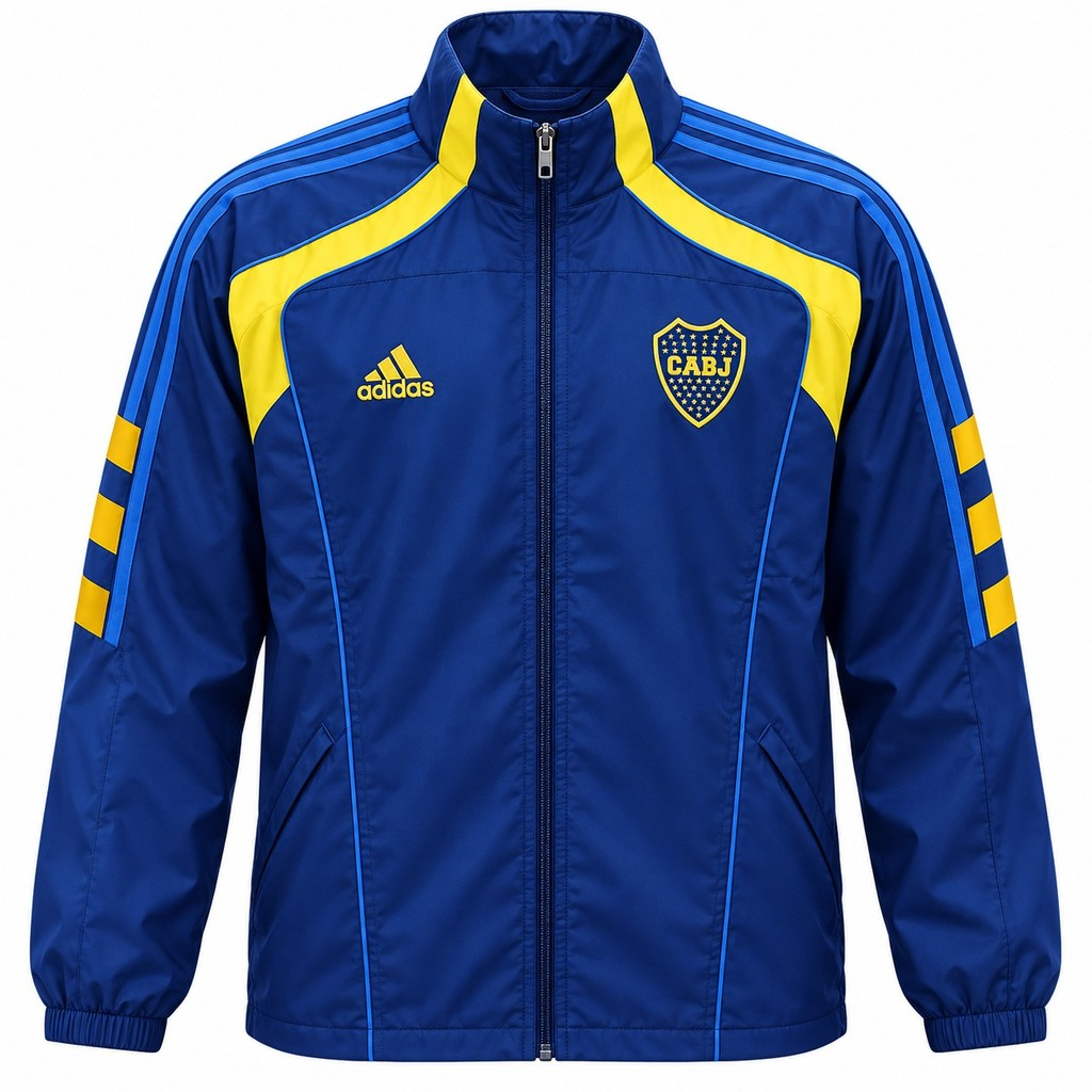Jacket original BOCA JUNIORS, color azul oscuro con franjas azules en hombros y detalles en amarillo