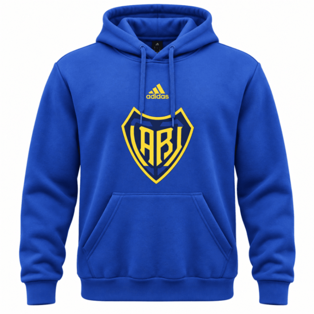 Sudadera original BOCA JUNIORS, azul rey escudo retro CABJ en amarillo, con gorro